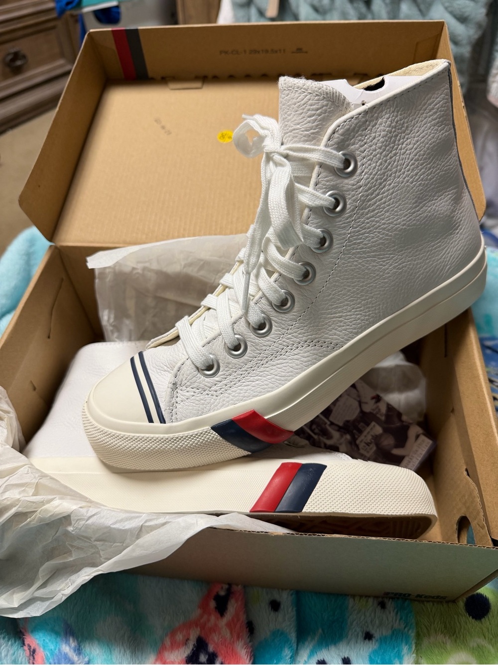 Keds White High-Top Sneakers with Red & Navy Stripes